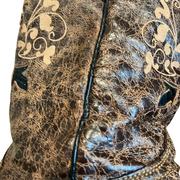 Corral Boots Brown Distressed Lizard Inlay Snip Toe style C2118, Sz 7 - Picture 12 of 16